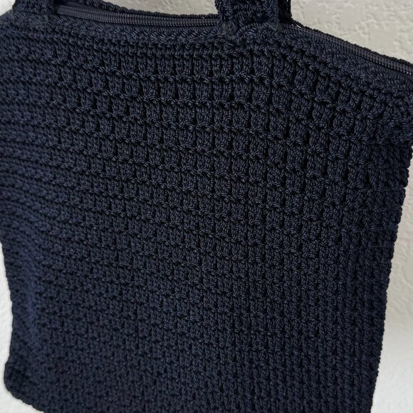 The Sak Purse Navy Blue Crochet Shoulder Bag Handbag Double Strap - Picture 3 of 5